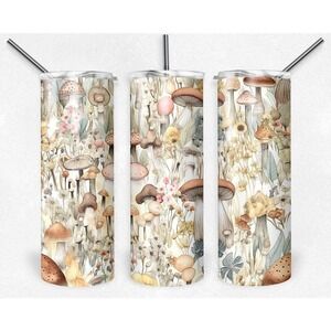 vintage mushroom metal insulated stainless steel tumbler, flowers, mushroom,